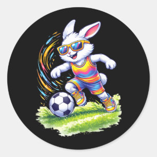 Happy Easter Bunny Playing Soccer Lovers Boys Kids Classic Round Sticker