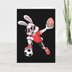Happy Easter Bunny Playing Soccer Mens Boys Kids Card