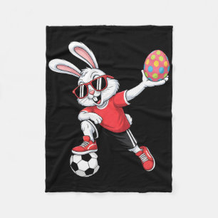 Happy Easter Bunny Playing Soccer Mens Boys Kids Fleece Blanket