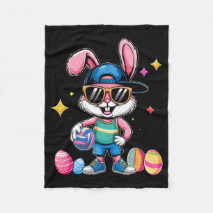 Happy Easter Bunny Playing Volleyll Easter Sport K Fleece Blanket