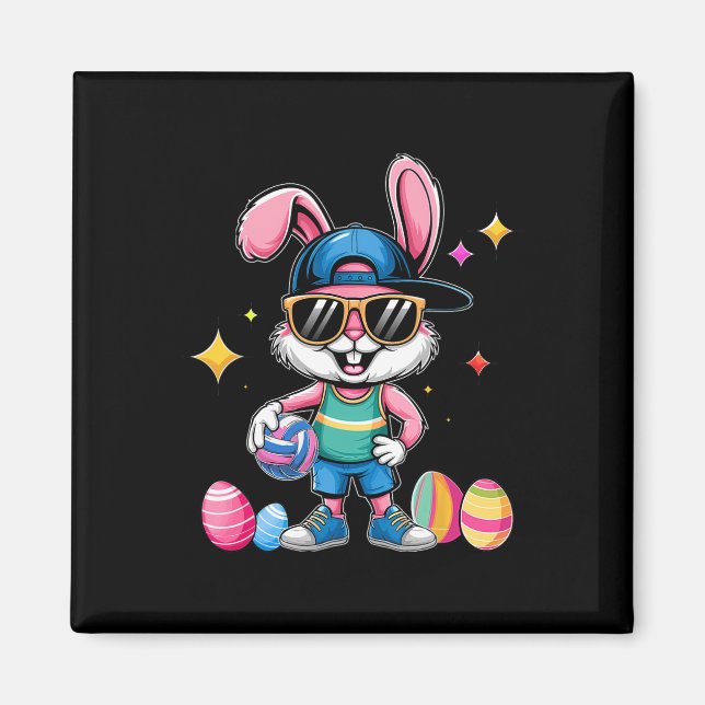 Happy Easter Bunny Playing Volleyll Easter Sport K Magnet (Front)