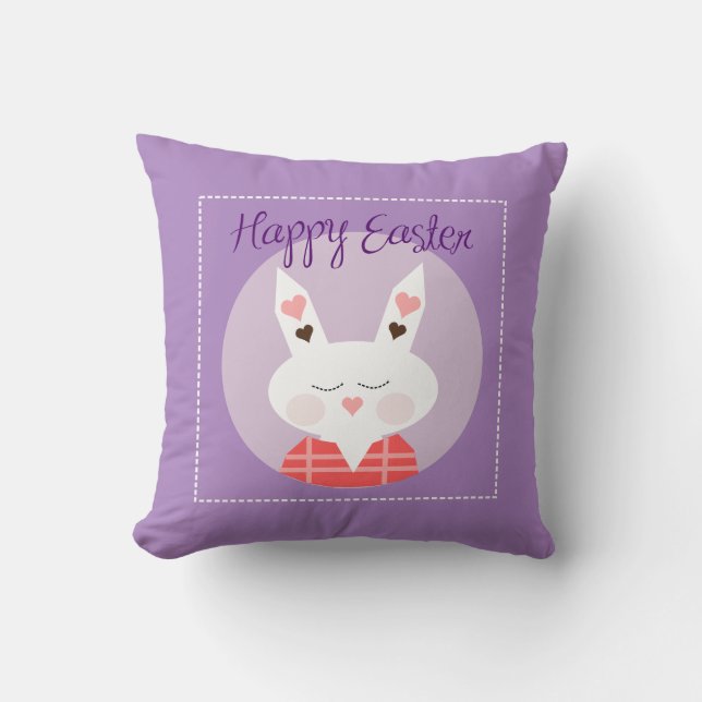 Happy Easter Bunny Purple Throw Pillow (Front)