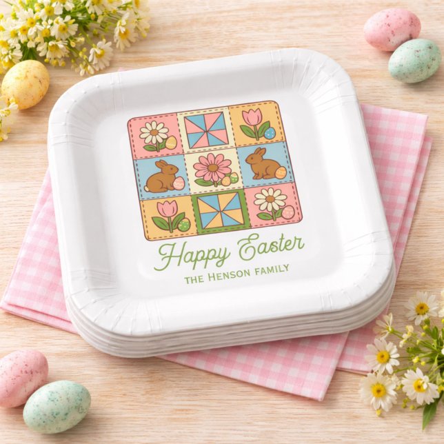 Happy Easter Bunny Quilt Pattern Family  Paper Plate (Creator Uploaded)