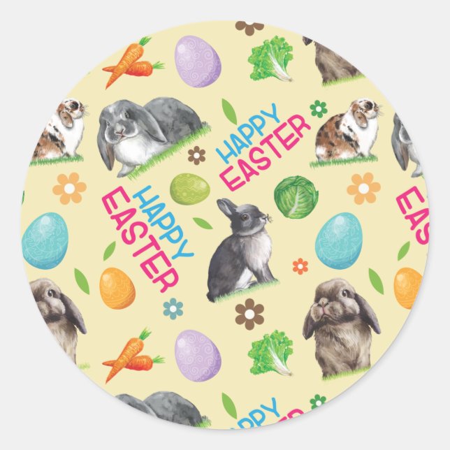 Happy Easter Bunny Rabbit Classic Round Sticker (Front)