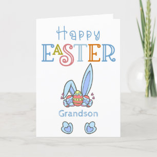 Happy Easter Bunny Rabbit Ears and Eggs Boys Cute Holiday Card
