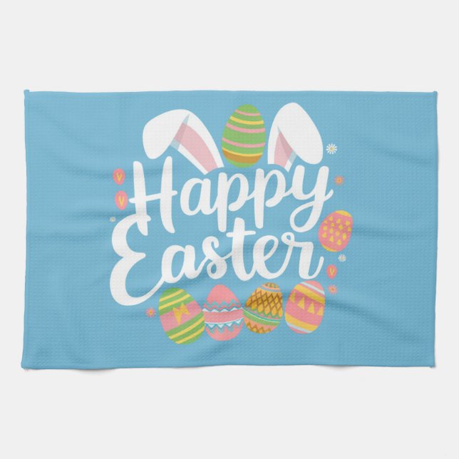 Happy Easter Bunny Rabbit Egg Holiday  Tea Towel (Horizontal)