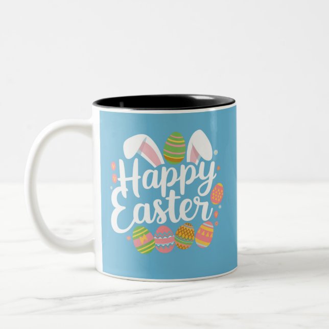 Happy Easter Bunny Rabbit Egg Holiday  Two-Tone Coffee Mug (Left)