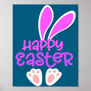 Happy Easter Bunny Rabbit Egg Hunt Cute Ears Girls Poster