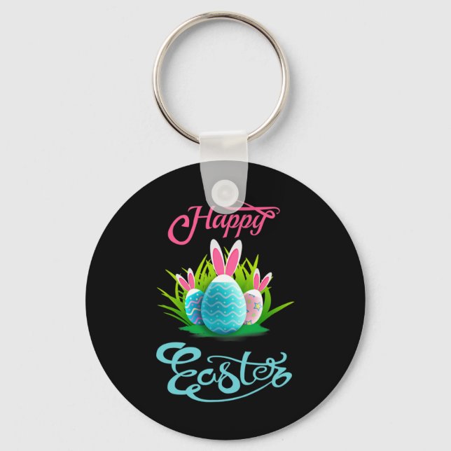 Happy Easter Bunny Rabbit Eggs; Easter Day Women  Key Ring (Front)