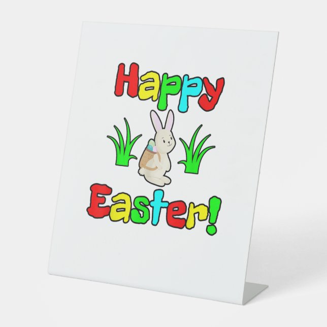 Happy Easter Bunny Rabbit Eggs  Pedestal Sign (Front)