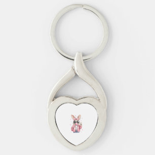 Happy Easter Bunny Rabbit Face Coquette Bow Easter Key Ring