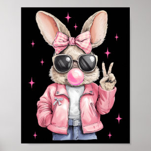 Happy Easter Bunny Rabbit Face Coquette Bow Easter Poster