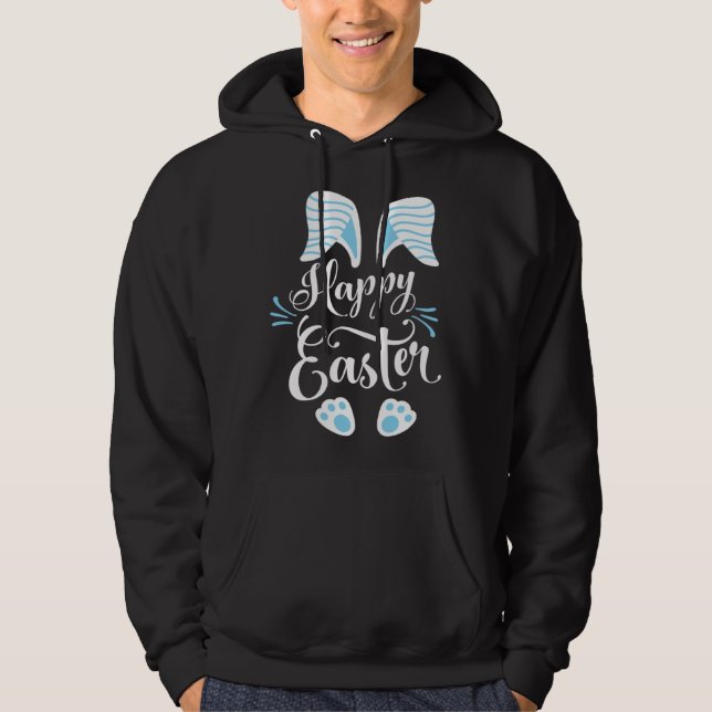 Happy Easter Bunny Rabbit Face Easter Day Men Boys Hoodie (Front)