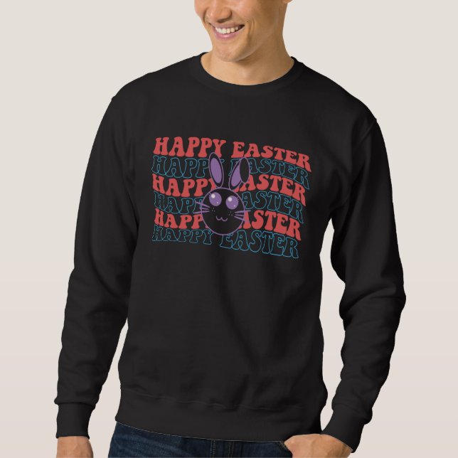 Happy Easter Bunny Rabbit Face Retro Groovy  Easte Sweatshirt (Front)