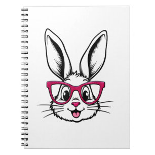 Happy Easter Bunny Rabbit Face with Glasses Notebook