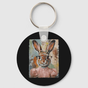 Happy Easter Bunny Rabbit Flower Graphic Art Girl Key Ring