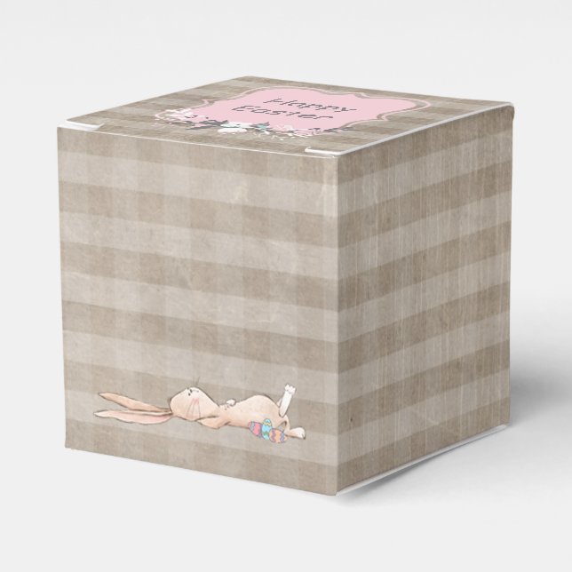 Happy Easter Bunny Rabbit Gingham Squares Favour Box (Front Side)