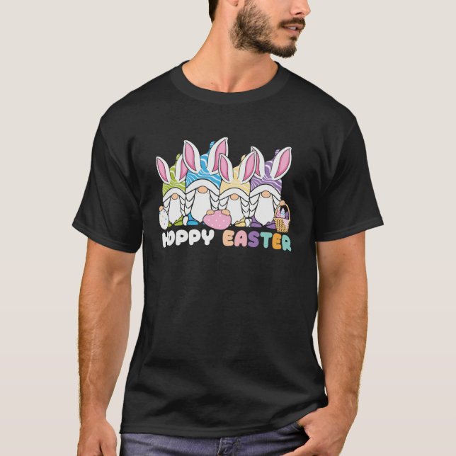Happy Easter Bunny Rabbit Gnomes Easter Day Egg Hu T-Shirt (Front)