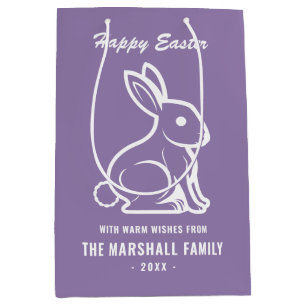Happy Easter Bunny Rabbit Lavender And White Name Medium Gift Bag
