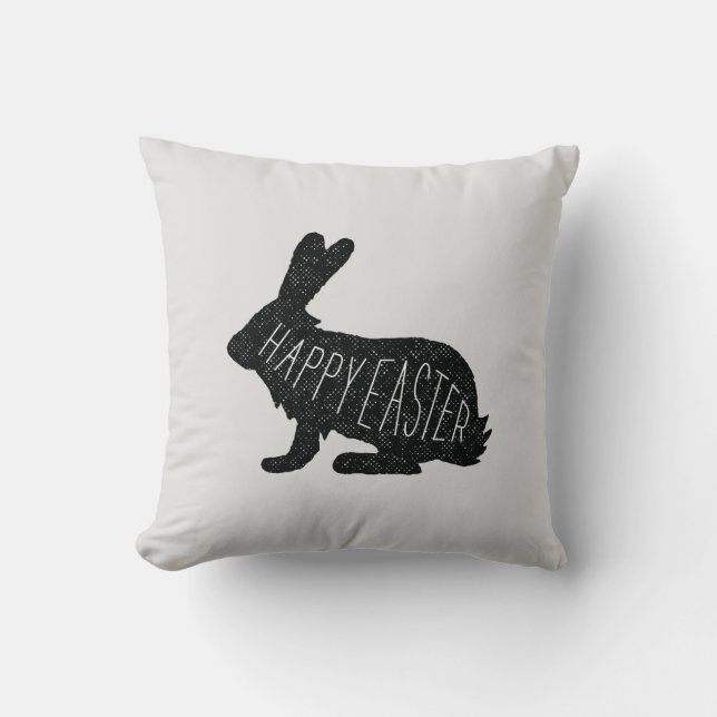 Happy Easter Bunny Rabbit Monochrome Throw Pillow (Front)