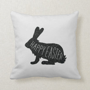 Happy Easter Bunny Rabbit Monochrome Throw Pillow