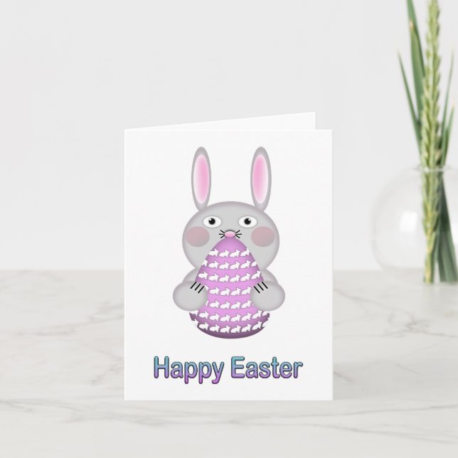 Happy Easter Bunny Rabbit with Easter Egg Holiday Card (Front)