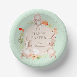 Happy Easter Bunny Rabbits Floral Personalised Paper Plate