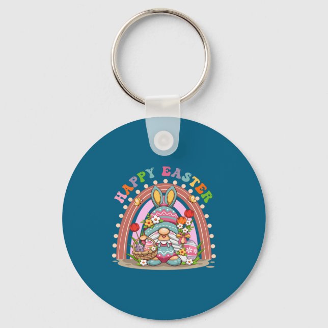Happy Easter Bunny Rainbow Gnome Easter Egg Huntin Key Ring (Front)