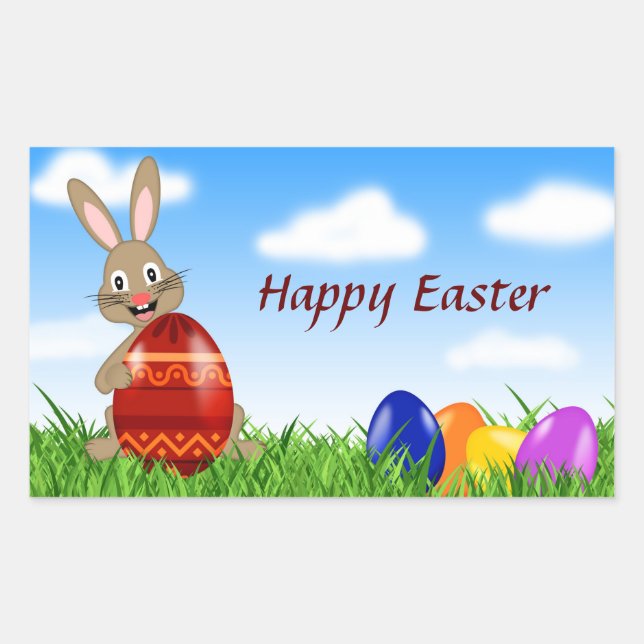 Happy Easter Bunny Rectangular Sticker (Front)