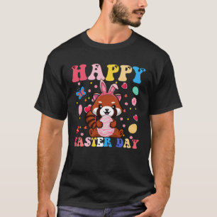 Happy Easter Bunny Red Panda  Easter Day Groovy T-Shirt