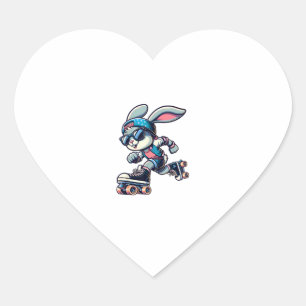 Happy Easter Bunny Roller Skating Player Lover Spo Heart Sticker