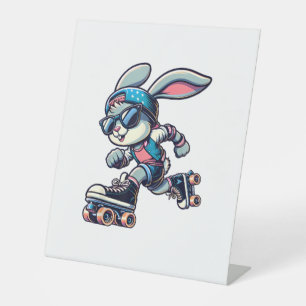Happy Easter Bunny Roller Skating Player Lover Spo Pedestal Sign