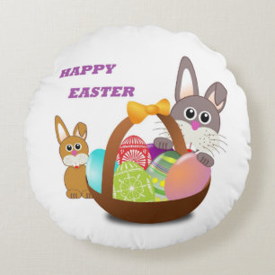 "HAPPY EASTER" BUNNY ROUND CUSHION