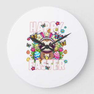 Happy Easter Bunny Sloth Easter Bunny Kids Adult F Large Clock