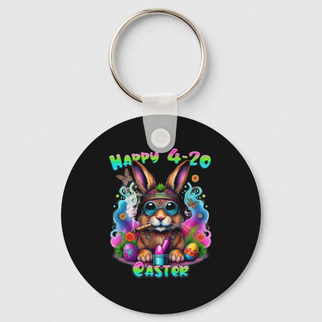 Happy Easter Bunny Smoking Weed Funny  Key Ring (Front)