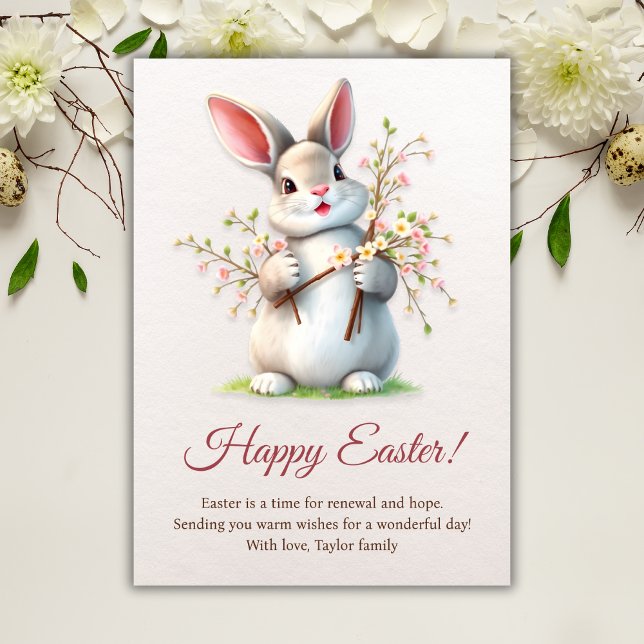 Happy Easter Bunny Spring Flowers  Holiday Card (Happy Easter Bunny Spring Flowers Holiday Card)