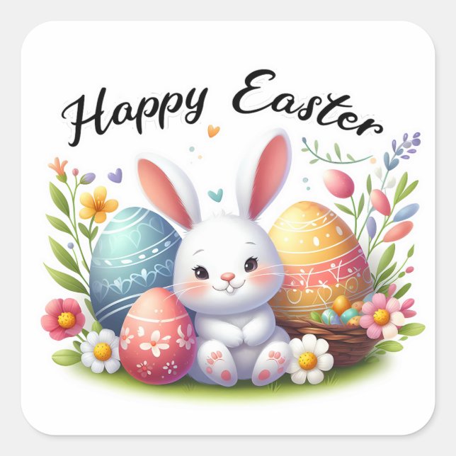 Happy Easter Bunny Square Sticker (Front)