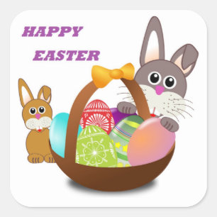 "HAPPY EASTER" BUNNY SQUARE STICKER