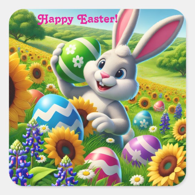 Happy “Easter Bunny”  Square Sticker (Front)