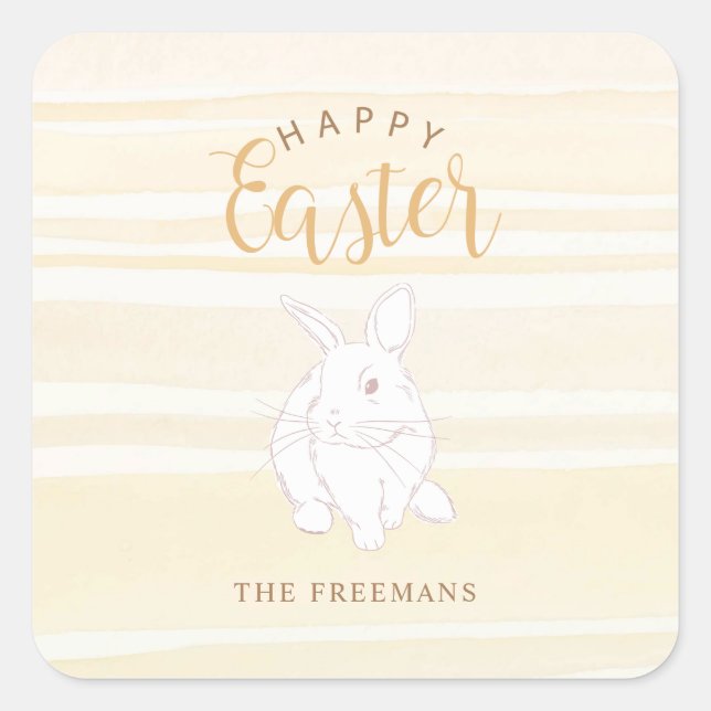 Happy Easter Bunny Sticker Soft Yellow Watercolor (Front)