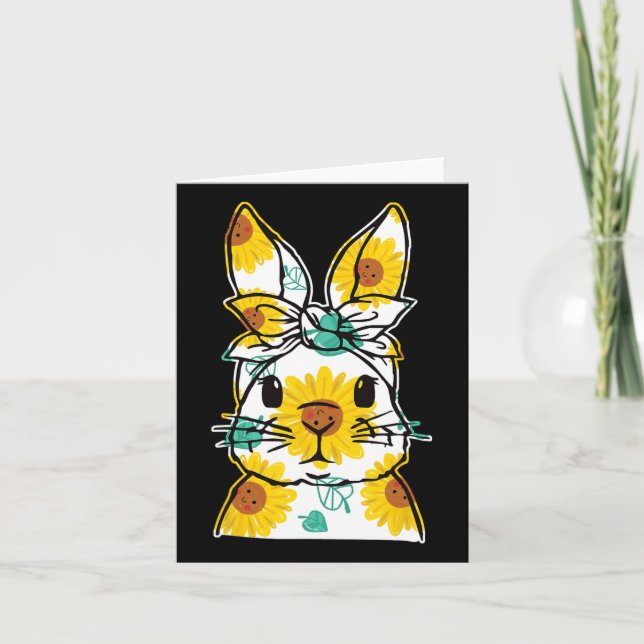 Happy Easter Bunny Sunflower Flower Easter Rabbit  Card (Front)