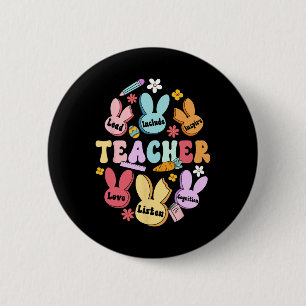 Happy Easter Bunny Teacher Love Lead Include Inspi 6 Cm Round Badge