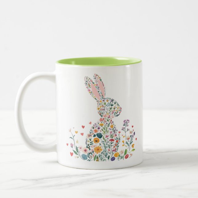 Happy Easter Bunny Two-Tone Coffee Mug (Left)