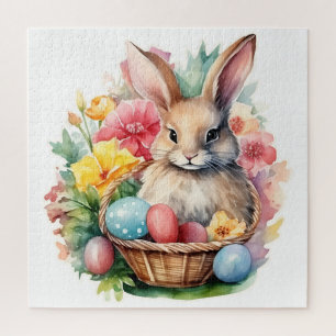 Happy Easter Bunny Watercolor painting Jigsaw Puzzle