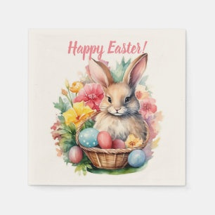 Happy Easter Bunny Watercolor painting Napkin