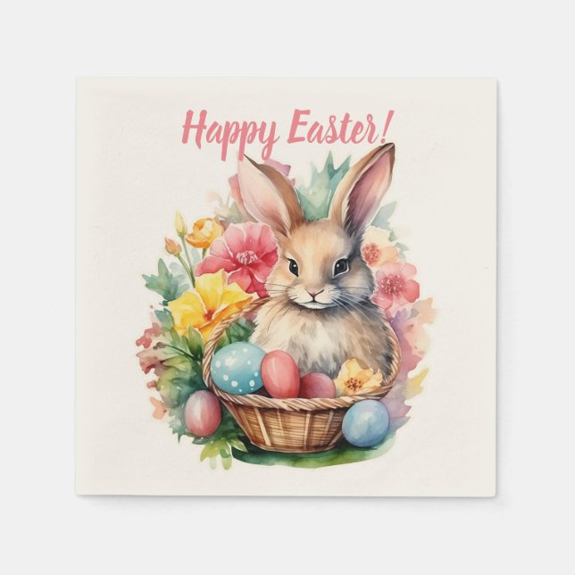 Happy Easter Bunny Watercolor painting Napkin (Front)