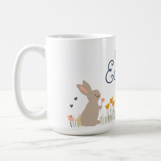 Happy Easter Bunny Wildflowers Cute Holiday Coffee Mug (Left)