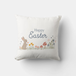 Happy Easter Bunny Wildflowers Cute Holiday Cushion