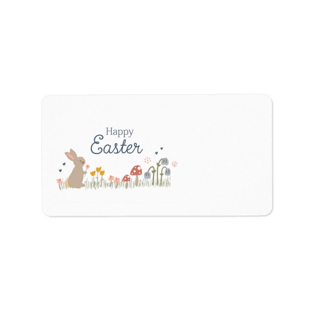 Happy Easter Bunny Wildflowers Cute Holiday Label (Front)
