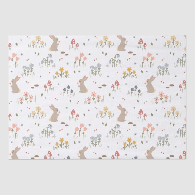 Happy Easter Bunny Wildflowers Cute Holiday Tissue Paper (Front)